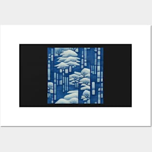 Winter Blues Chiyogami Pattern Posters and Art